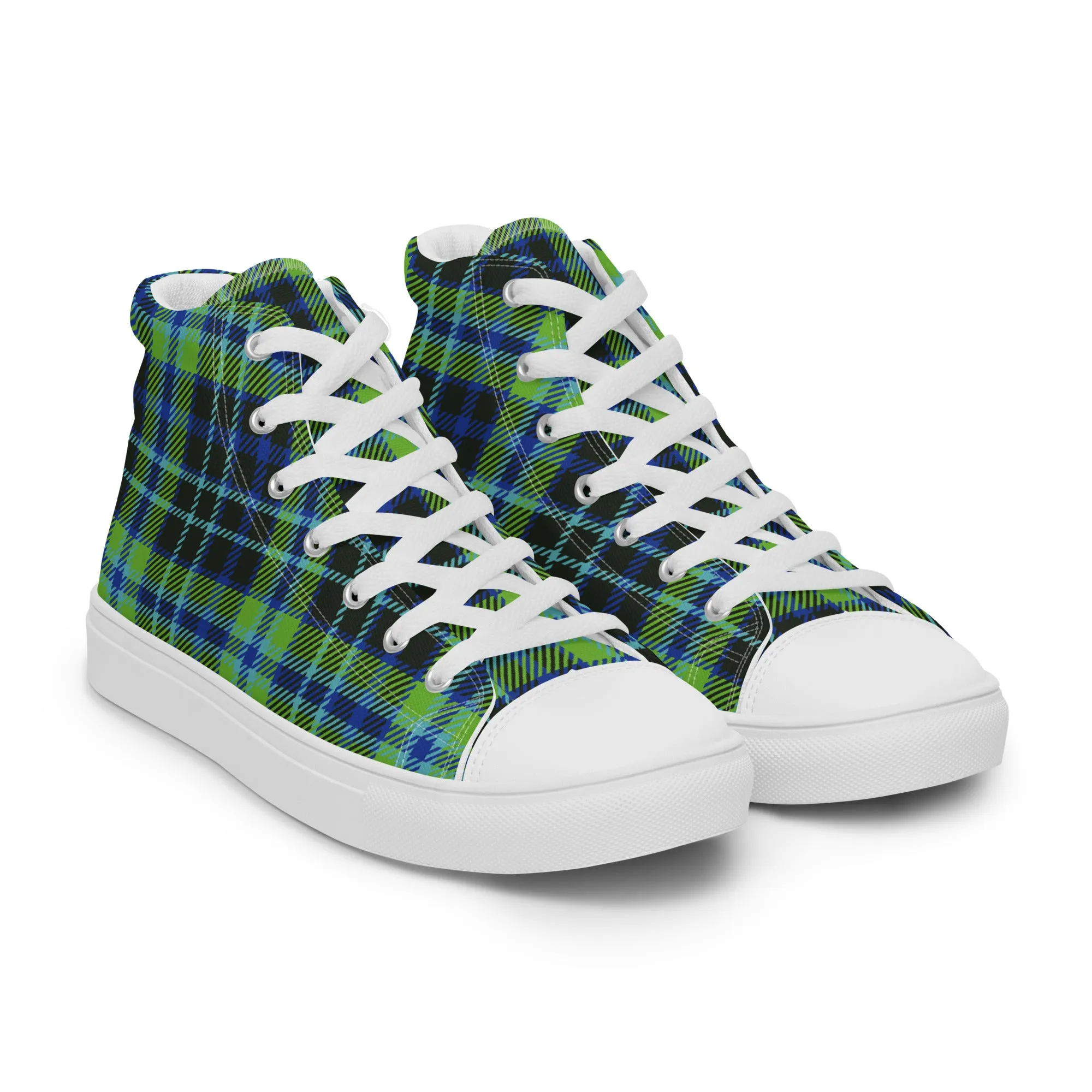 Women’s Green and Blue Plaid high top canvas shoes