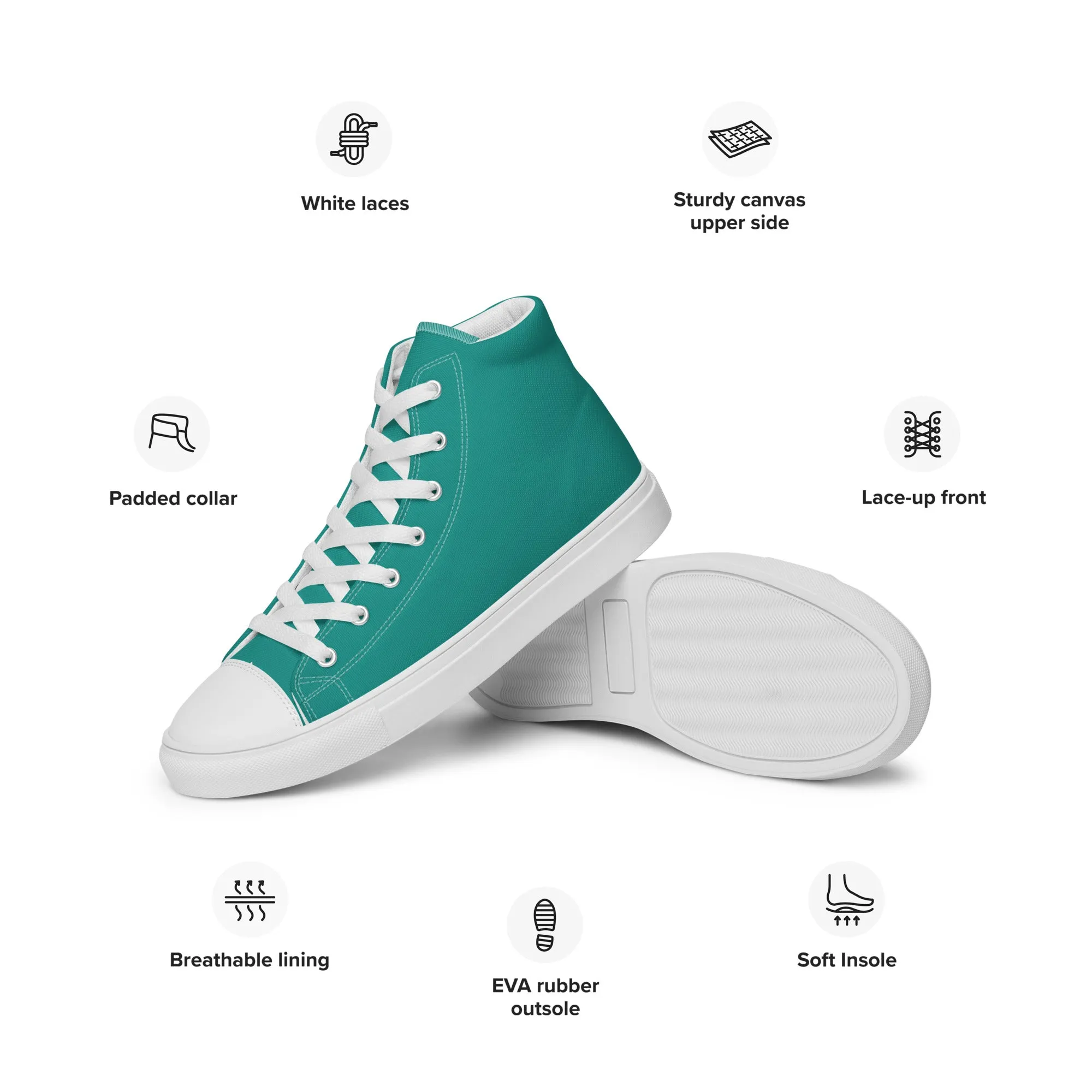 Women’s Teal high top canvas shoes, Women's Aqua Blue Sneakers