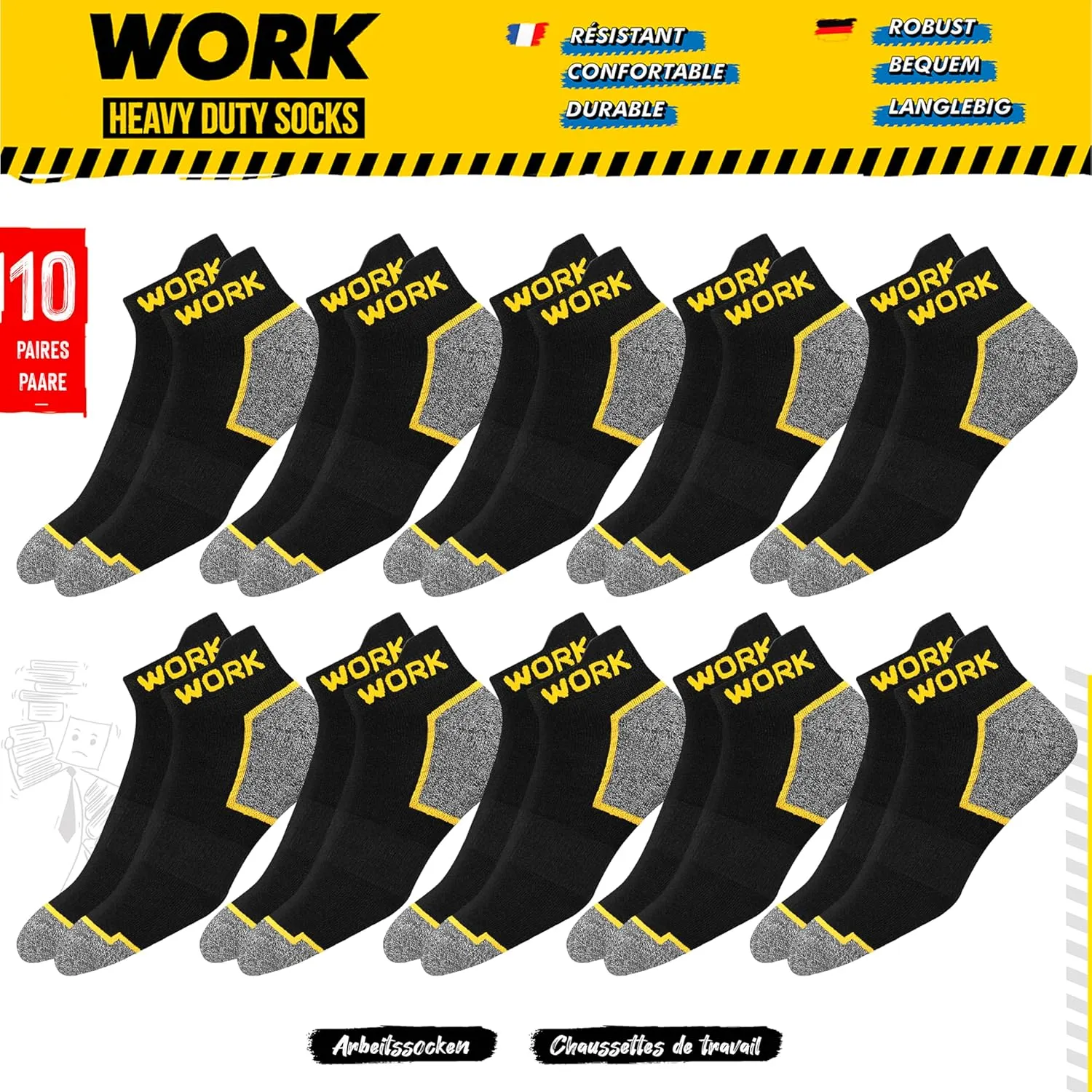 WORK Men's Short Socks Black Ankle Length 10 Pairs